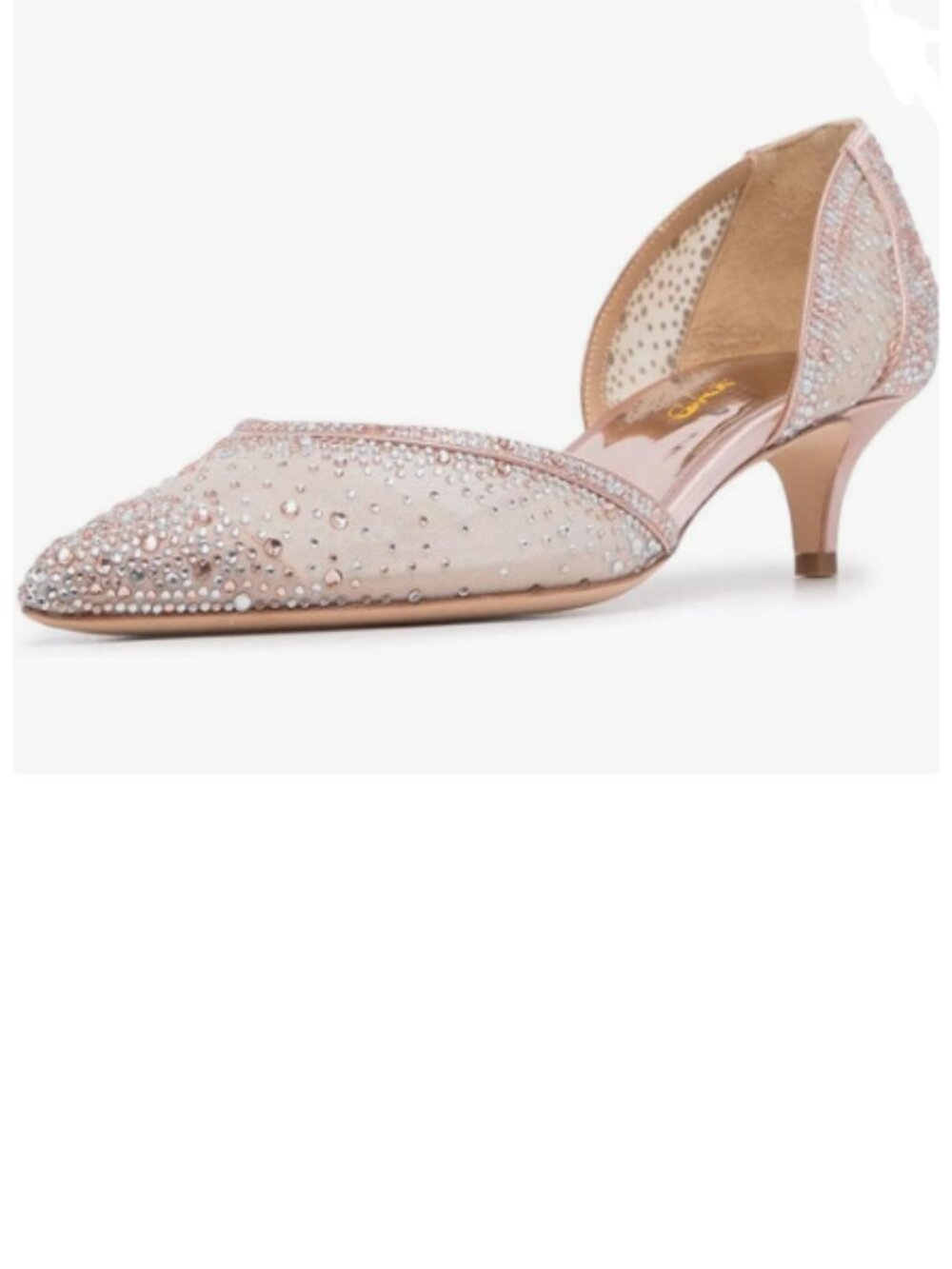 XYD Pale Pink Pump Pointed Toe D'Orsay Kitten Heels, Rhinestone Slip-On Shoes